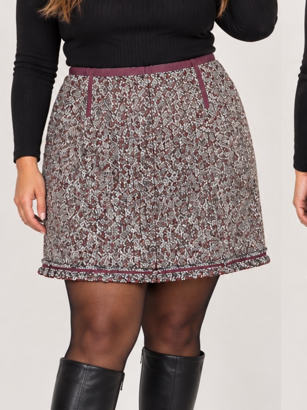 Talbots Burgundy-Trim Floral Mini Skirt